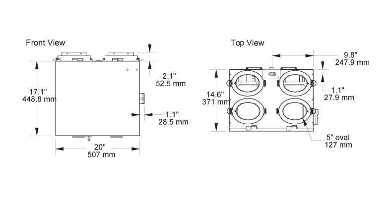Dimensional Drawing for the HR100V model